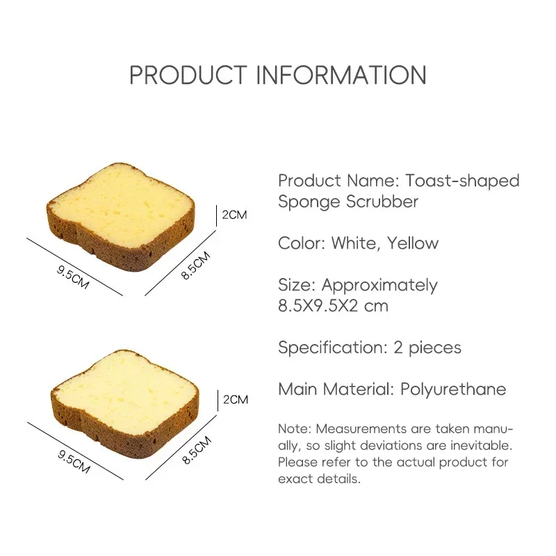 Cute Toast Bread Kitchen Sponge | Dual-Sided Dish Scrubber Washing Pad Cartoon Creative Home Household Cleaning Tool