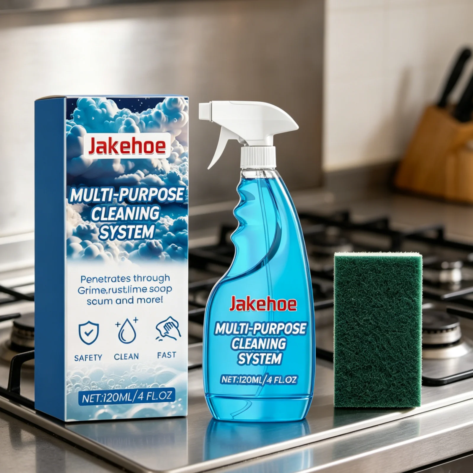 Limpiador Multiusos Jakehoe para Fregadero de Cocina, Limpieza Profunda de Ollas, Elimina la Grasa, Fórmula Suave, Quitamanchas Difíciles, 120 ml