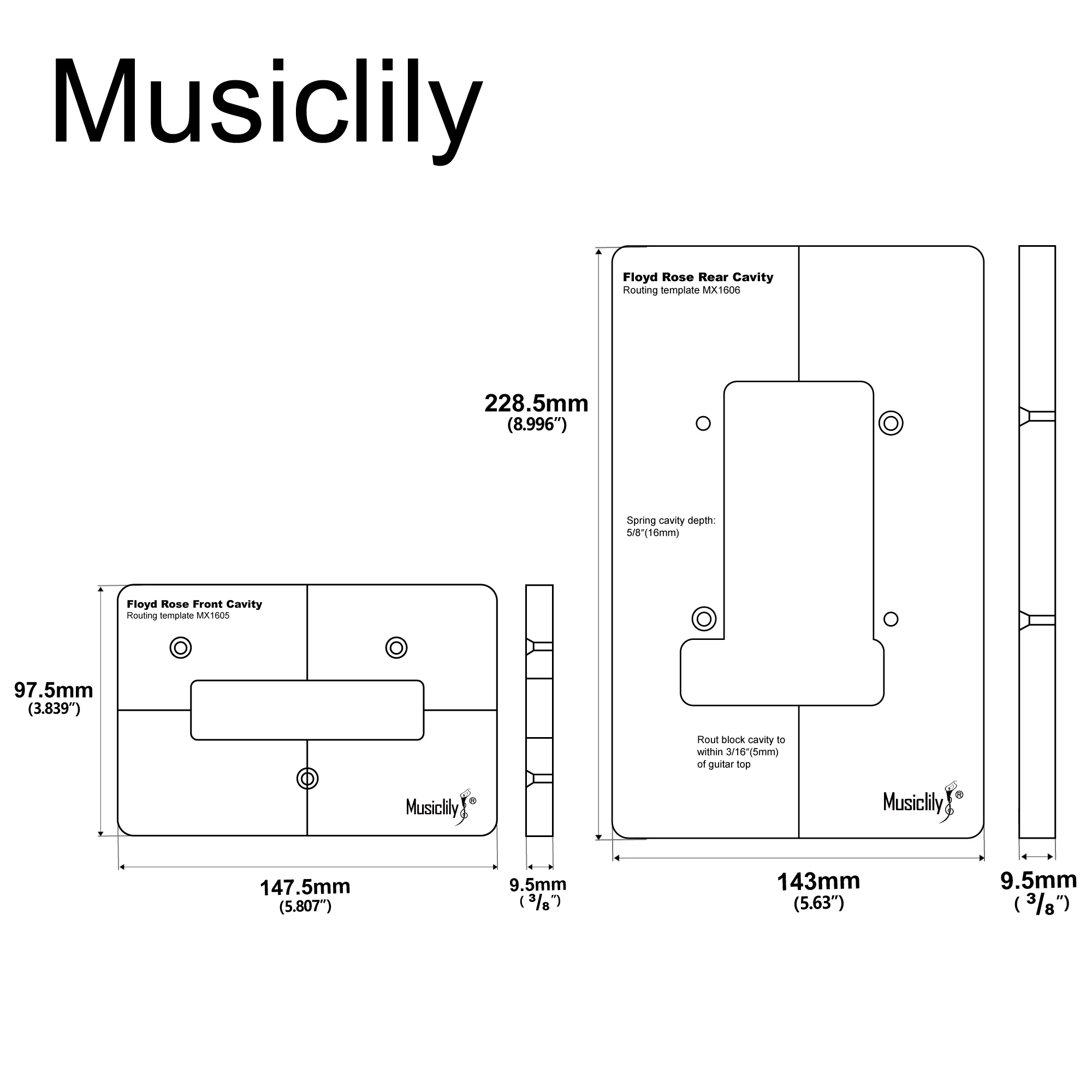 Musiclily Pro CNC Accurate Acrylic Tremolo Bridge Routing Templates Set for Floyd Rose