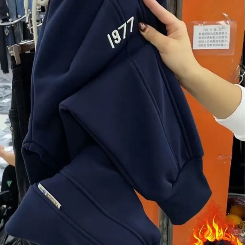 سراويل نسائية فضفاضة كاجوال ، بنطال عالي الخصر ، رباط ، حروف مزرزة ، هارلان ، أقدام صغيرة ، أحادية اللون ، مرنة ، خريف ، شتاء