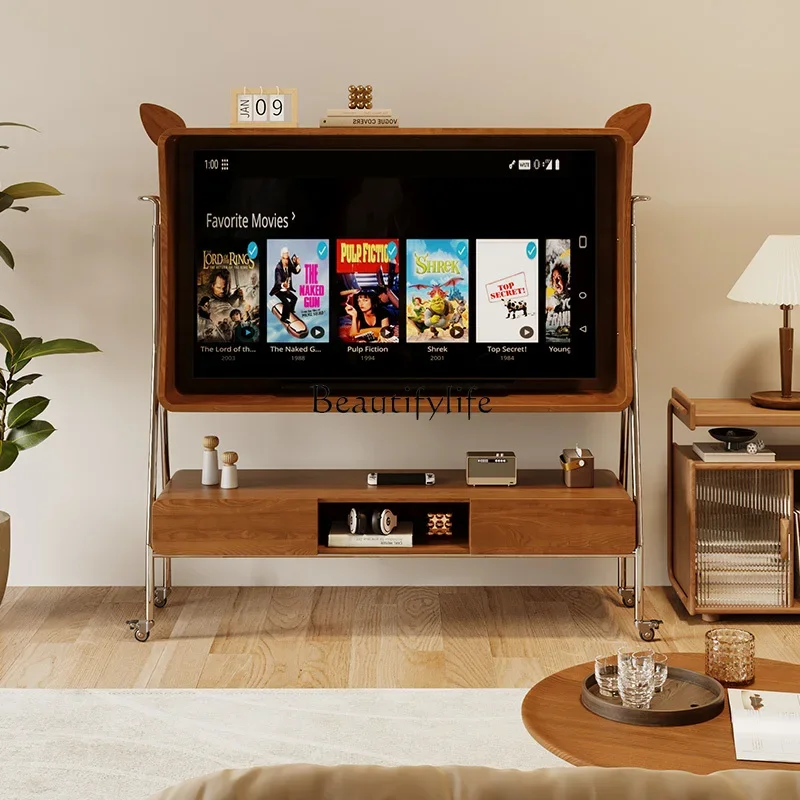 

Movable TV cabinet Nordic solid wood TV mobile bracket mobile