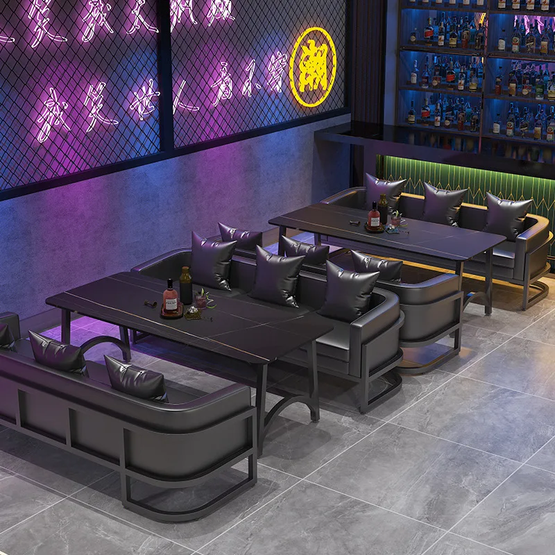 Bar table and chair combination Industrial wind clear bar Music dining bar BBQ shop Cafe Bistro Commercial booth sofa