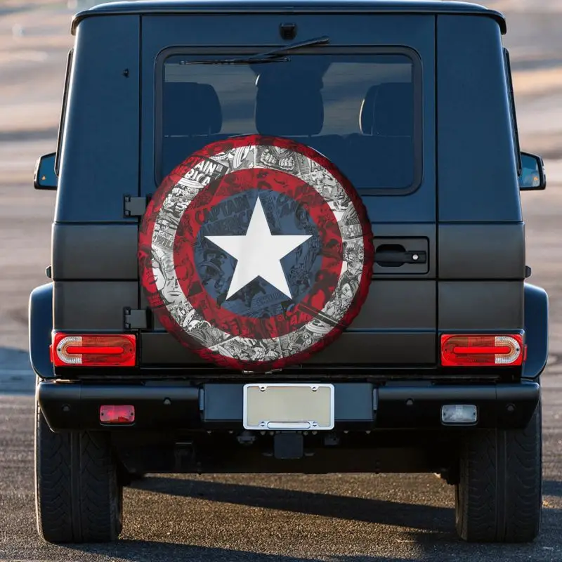 Captain Shield Comic Spare Tire Cover for Mitsubishi Pajero Jeep RV SUV Camper Film Car Wheel Covers 14\