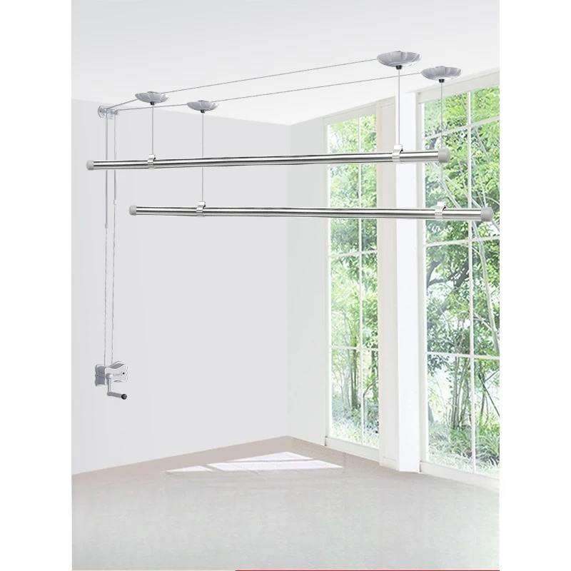 Lifting drying rack 304 stainless steel thickened round tube cooling hanger balcony hand crank single rod Donglong