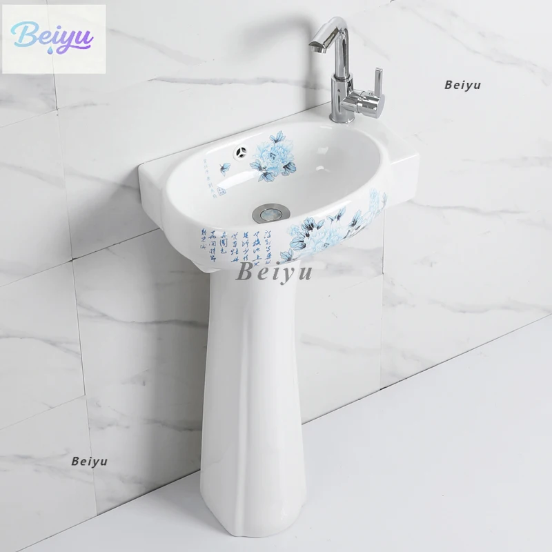 

Column basin Ceramic household wash basin Small apartment bathroom Floor-to-ceiling washbasin Integrated balcony wash basin