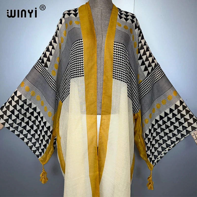 فستان كيمونو ماكسي صيفي جديد من WINYI أفريقيا لتغطية الشاطئ سترة عباية للمرأة المسلمة معطف بوهو قفطان ملابس الشاطئ قفطان #4