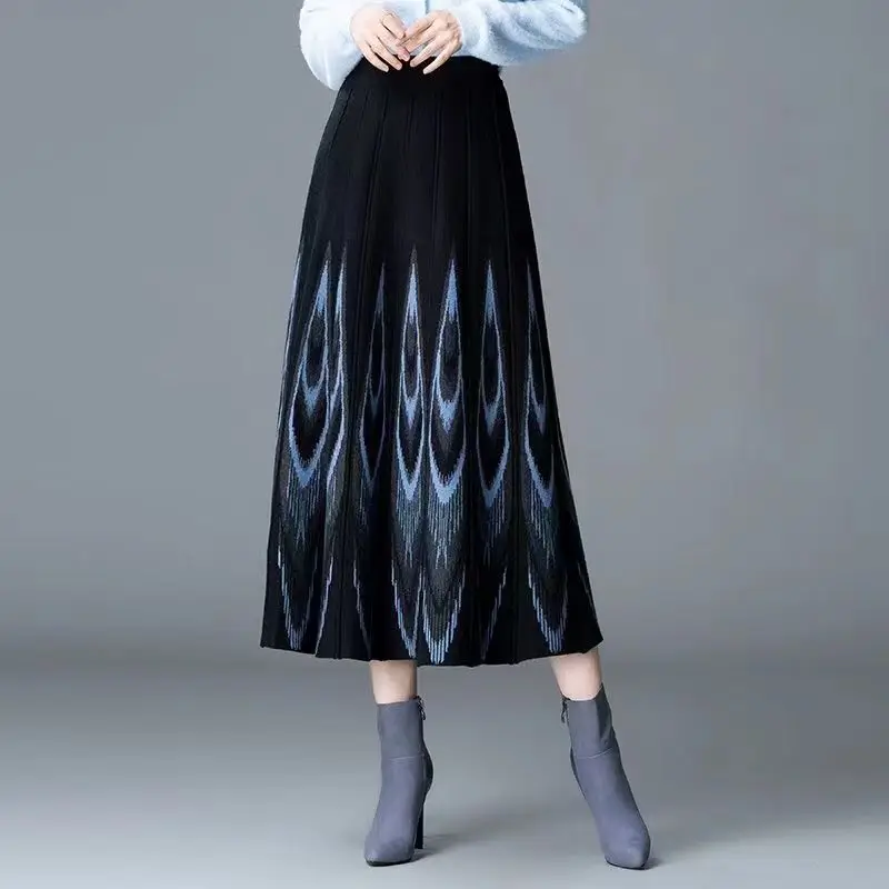 2023 New Autumn Women\'s Winter New High Waist Fashion Versatile Ethnic Style Literary Slim Mid length A-line Half length Skirt