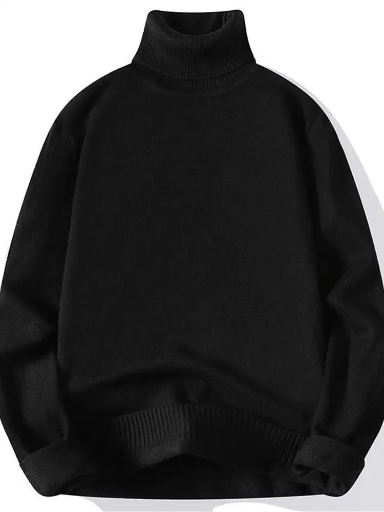

Men's High Collar Knitted Sweater Winter Thiened Slim Fit Long Sve Pure Color Base irt Warm Top Quali Polyester Blend