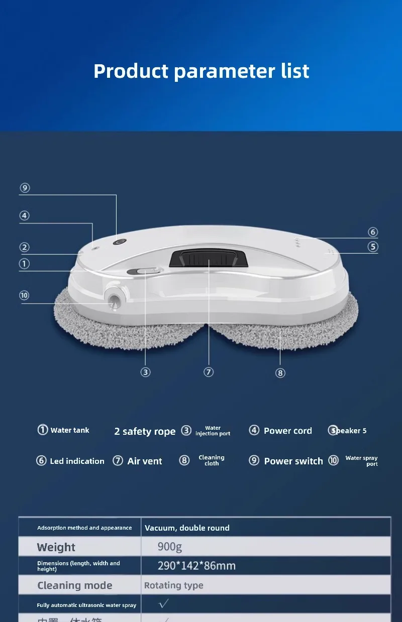 New technology glass cleaner ultra-thin intelligent induction motor automatic water spray window cleaning robot
