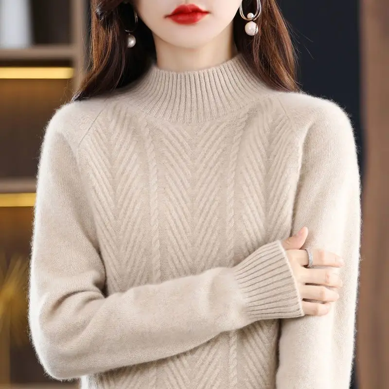 Cashmere sweater women pullover autumn and winter casual half high neck solid long sleeve knitted sweater pullover female top