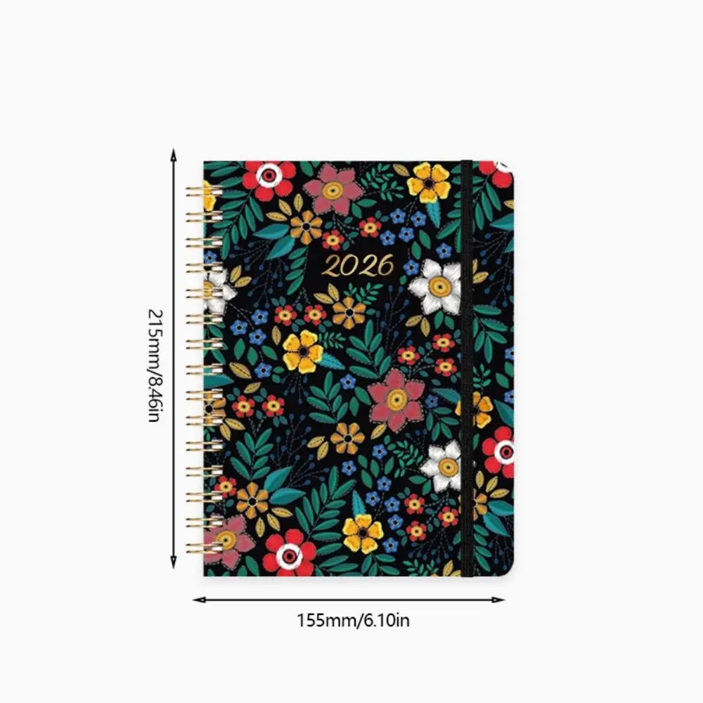 Buku Agenda Planner 2026 dengan Spiral, Desain Sederhana, Ukuran A5, Dilengkapi Jam, untuk Perencanaan Harian