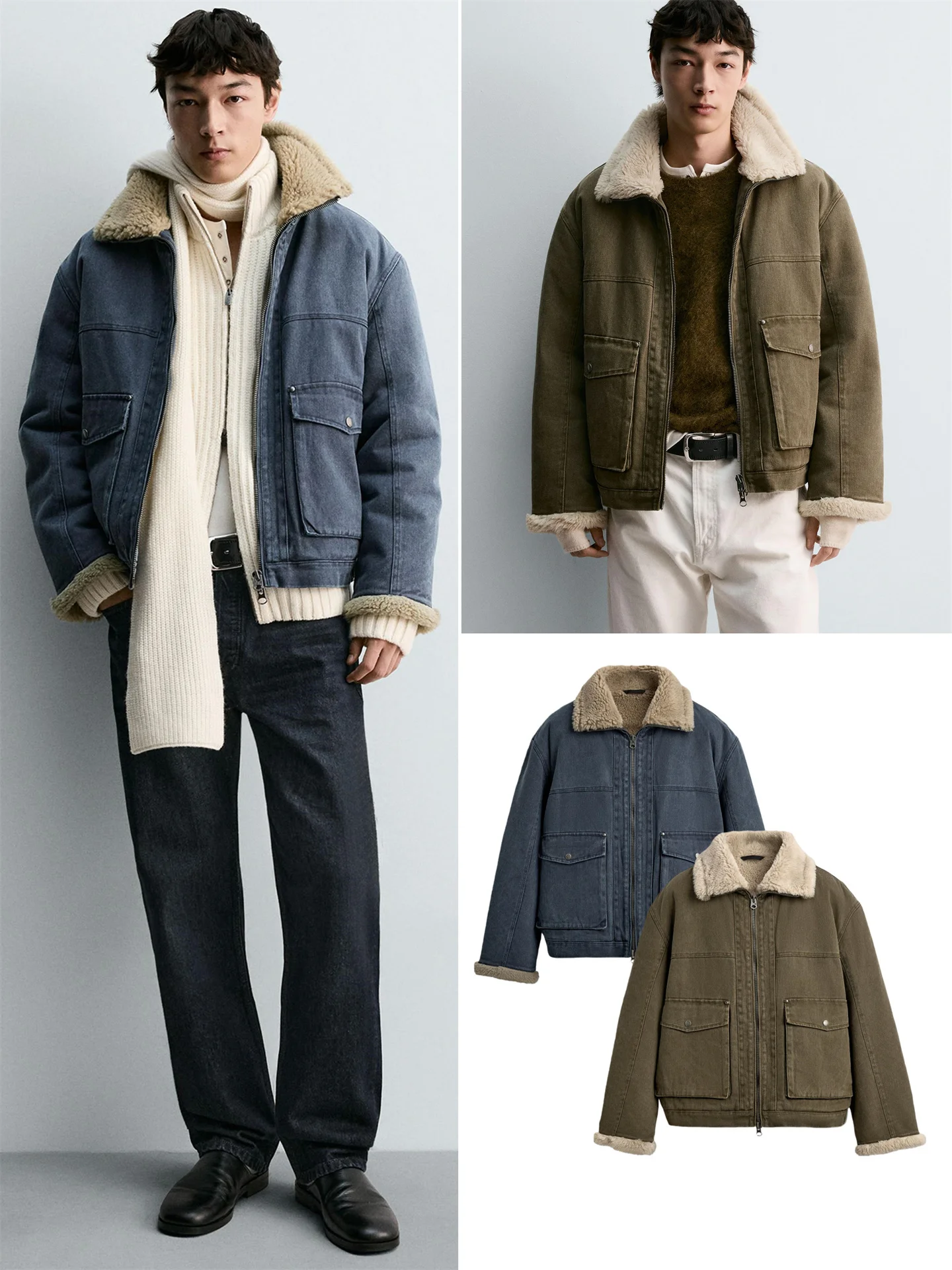 

Faionable Double-Sided Waed Lamb Fur Jaet Men's Loose Fit Cotton Coat Outerwear Urban Sle Spring Autumn Youth Zipper