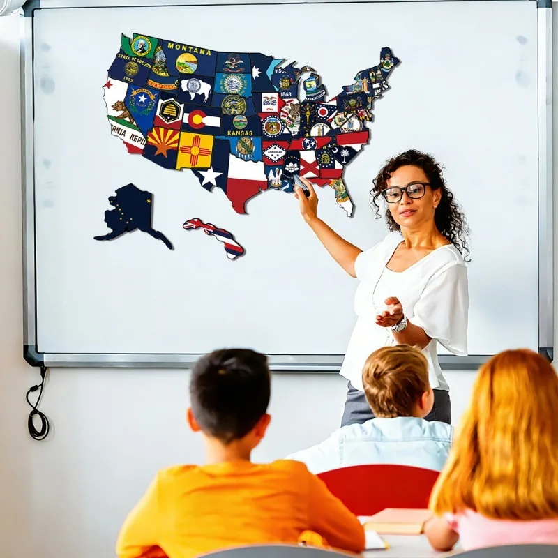 US States Culture Magnetic Puzzle Fridge Magnets American Travel Souvenir Map Jigsaw Refrigerator Stickers