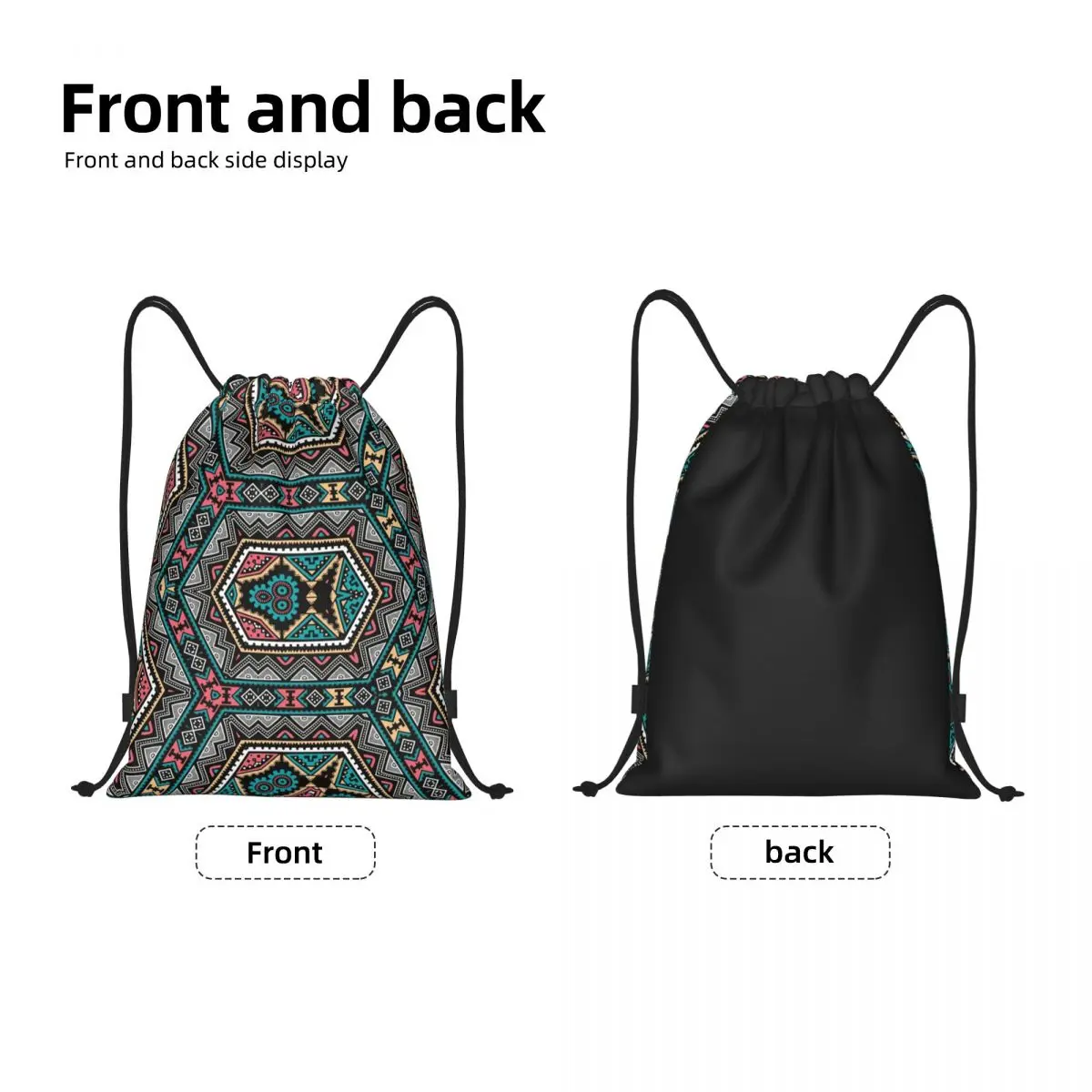 Colorful South African Hexagon Tribal Pattern Drawstring Backpack Bags Lightweight Bohemia Style Gym Sports Sackpack Sacks