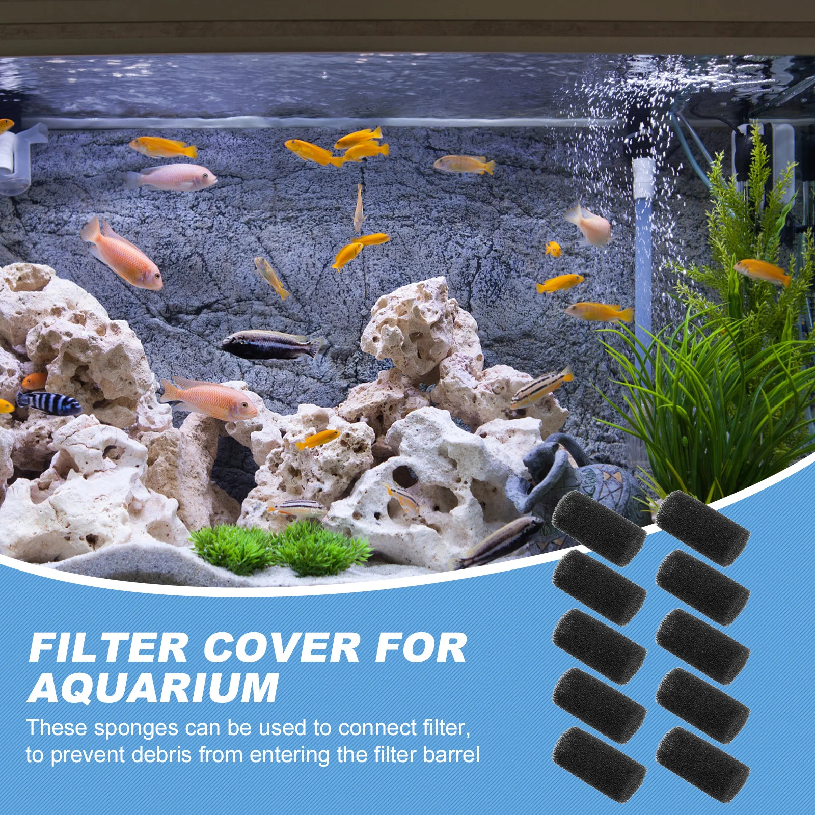 

10Pcs Filter Sponge Sleeve High Quality Pre Filter Sponges for Aquarium Replacement Easy Install Trap Debris Fish Tank