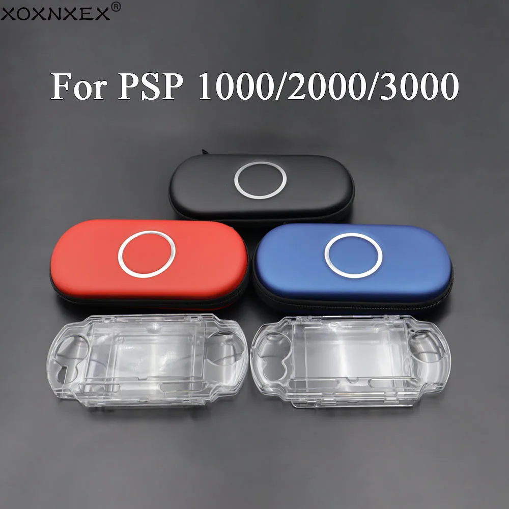 2-in-1 Hartschalen-Tragetasche in Rot/Blau/Schwarz + transparente Schutzhülle für Sony PSP 1000/2000/3000 Konsole