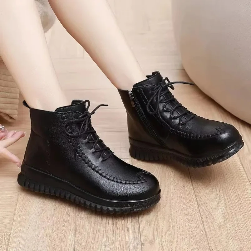 

2025 г. Высококачественные черные женские ботильоны, кожаные ботинки на молнии, женские зимние непромокаемые зимние ботинки от дождя, женская обувь на меху