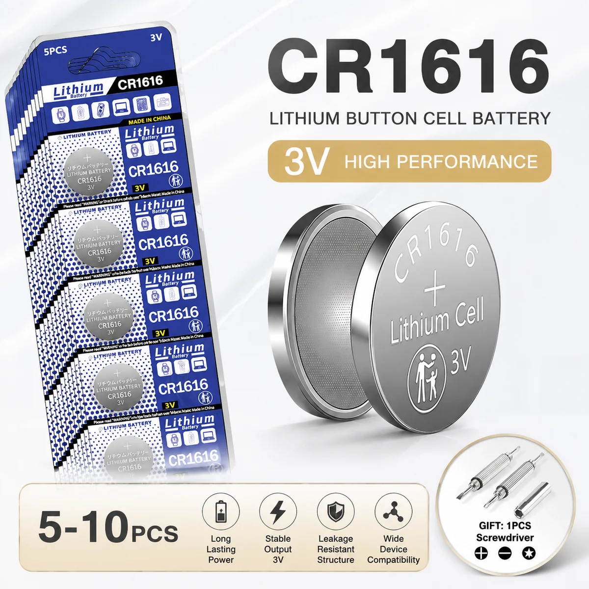 Lithium Coin Cell Battery CR1616 3V 5/10PCS ECR1616 BR1616 DL1616 KCR1616 Replacement For Calculator Car Key Watch Flashlight