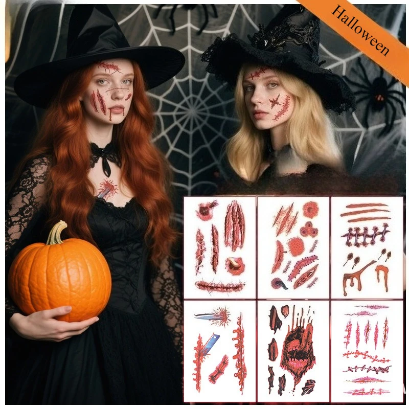 New Halloween Scar Tattoo Sticker Waterproof Simulated Wound Facial Party Temporary Tattoo Sticker