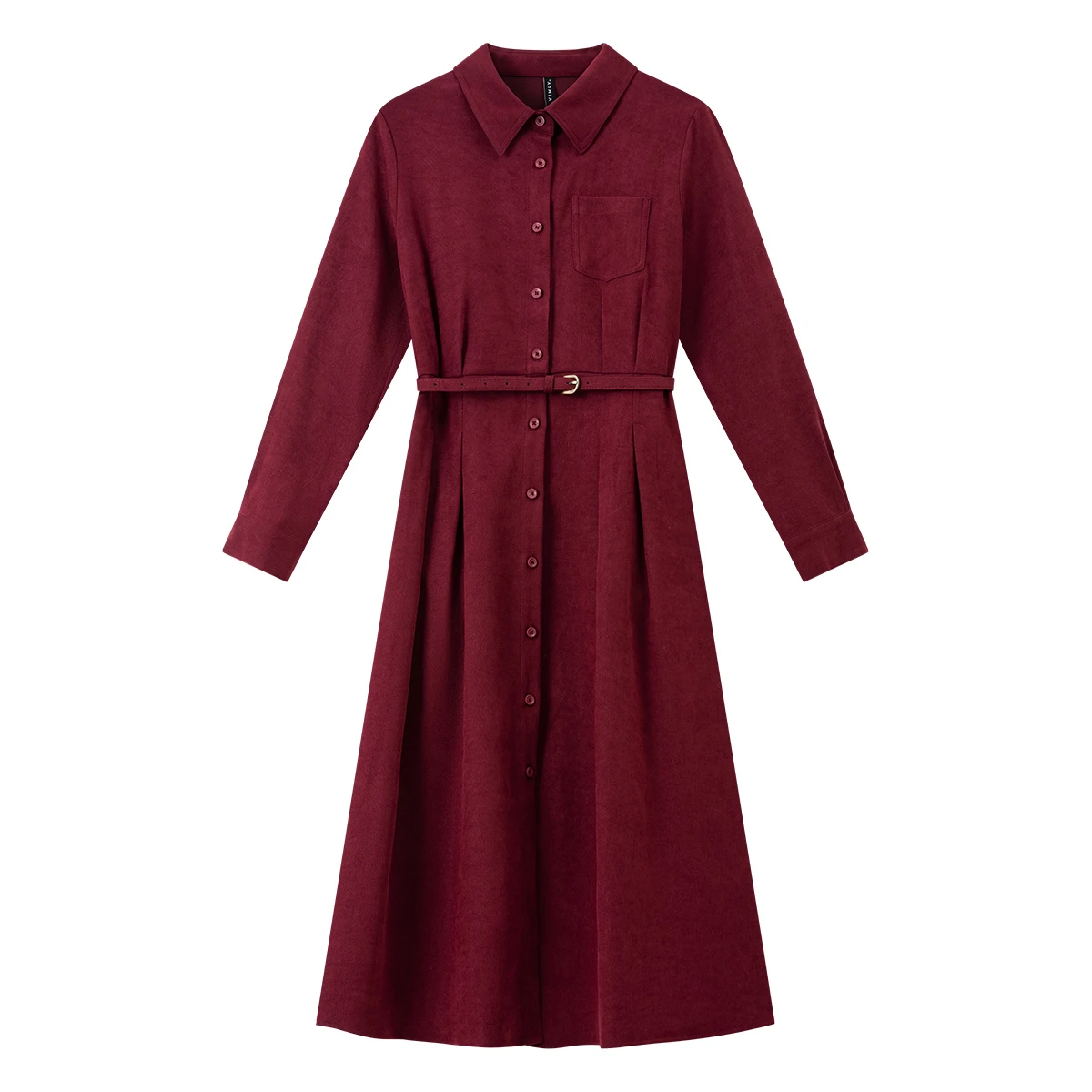 VIMLY Woman Red Long Dress French Style Turn-down Neck Sashes Dresses 2025 Autumn Vintage Button Straight Ladies Dress A2790