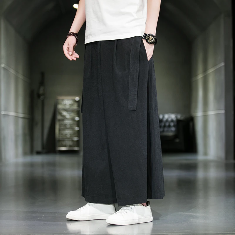 

Cotton Linen Wide Leg Pants Mens Chinese Style Solid Color Vintage Man Leisure Trousers 2023 Spring Harem Pants Male