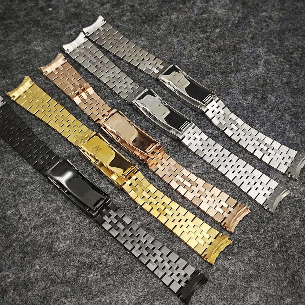 20MM Stainless Steel Watch Band Single Folding Buckle Solid Screw Links Watchband Strap Vintage Jubilee Bracelet