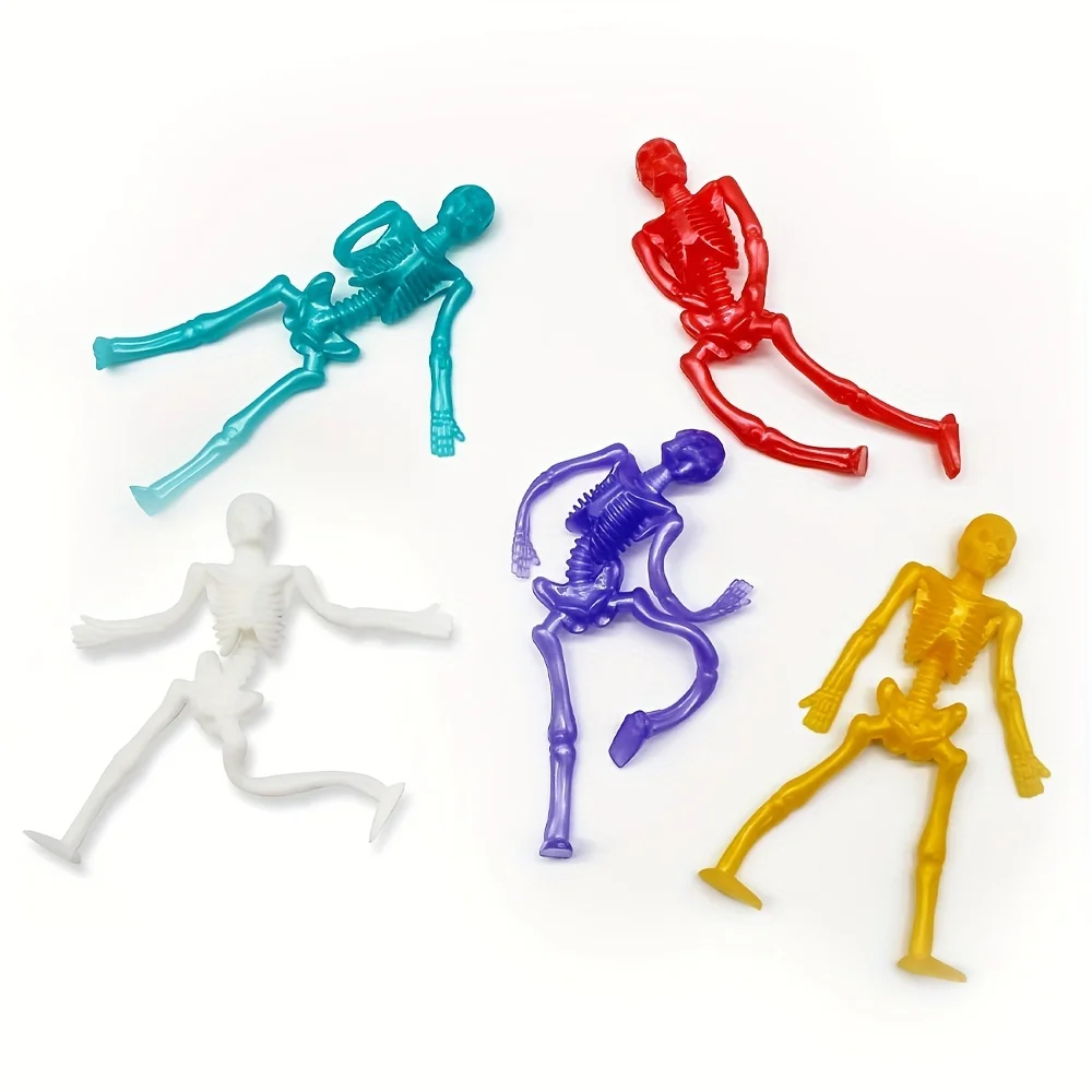 20PCS Stretchable Skeleton Man Funny Party Children TPR Soft Rubber Zombie Horror Doll Trick Stress Relieving Toy Halloween Gift