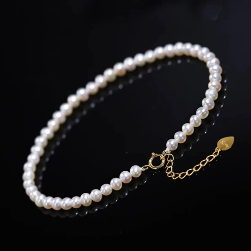 

AAA Gorgeous AAA+ 3-4mm Natural Seawater Akoya White Real Pearl Bracelet 15cm 16cm 17cm 18k Gold Free Shipping