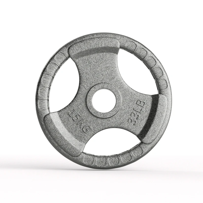 

High Quality Gym Three Handles Grip Large Holes Disc Silver Pure Solid Steel Weight Barbell Plate for Sale