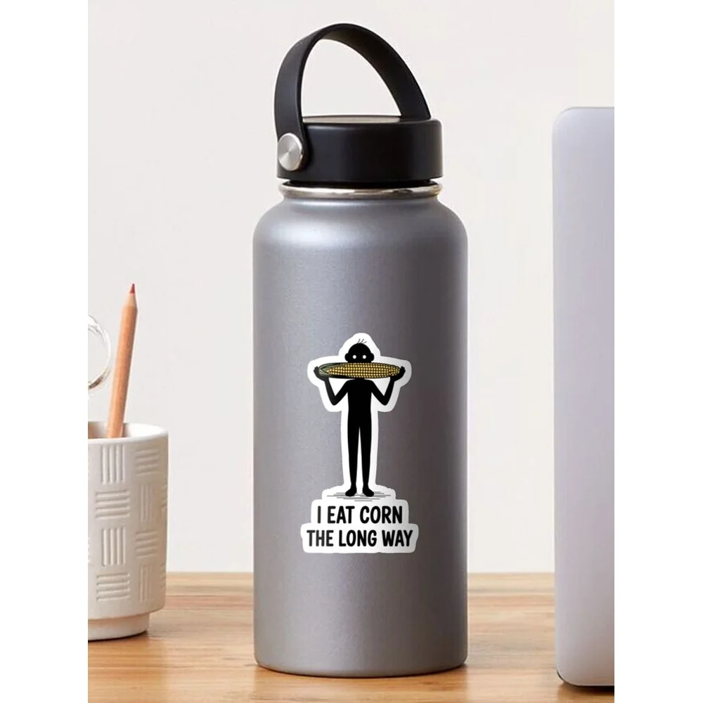 I Eat Corn The Long Way Minimalist Sticker for Laptop Decor Bedroom Car Cute Cartoon Art Fashionable Public Suitcase