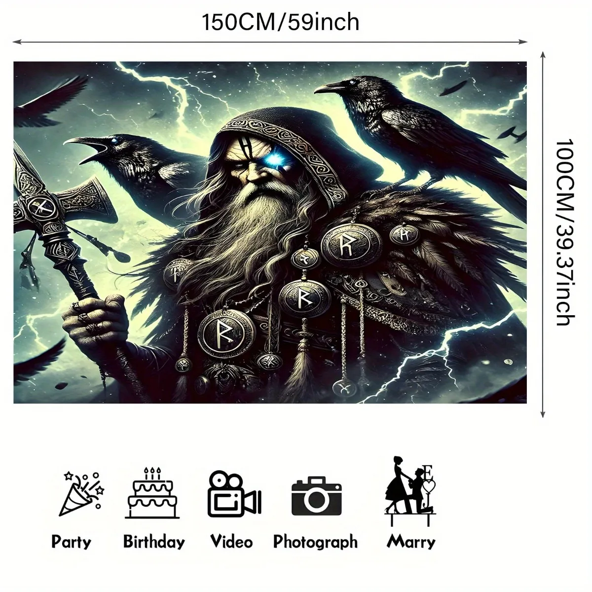 Epic Dark Fantasy Wizard Tapestry Wall Mural Gothic Decor Sorcerer King Ravens Lightning Magic Room Hanging Art