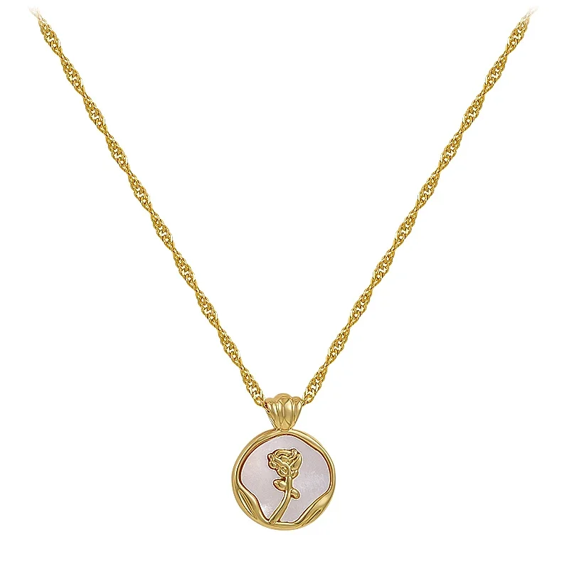 2025 New Irregular Round Shell Metal Rose Pendant Stainless Steel Necklace For Women\'s Sexy Neck Chain Party Luxury Jewelry
