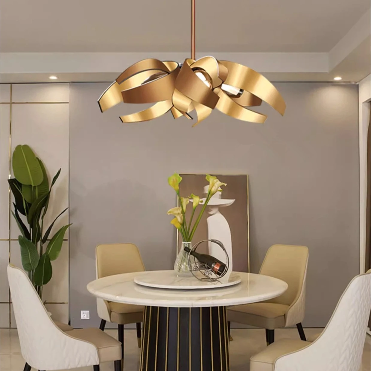 American Creative Metal Flower Pendant Lights Postmodern Led Chandeliers Decorative Dining Table Bedroom Bar Hanging Lamp Lustre