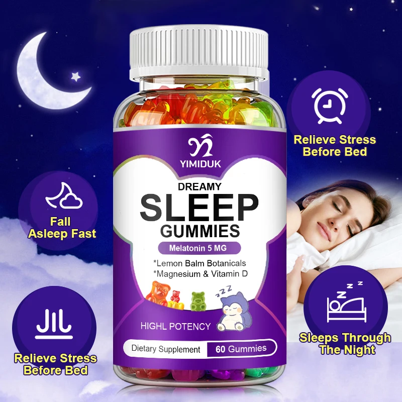 Sleep Gummies for Adults with Melatonin, Fast Sleep Aid, Reduces Nighttime Wakefulness, Promotes Restful Deep Sleep