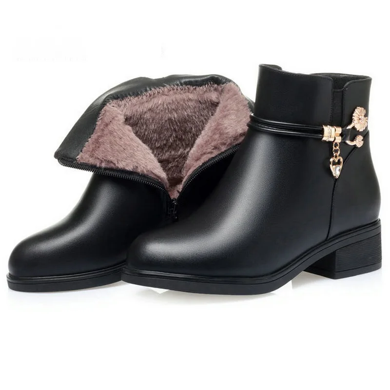 Winter Genuine Leather Thick Heel Ankle Boots Women Warm Boots Side Zipper Soft Comfortable High Heels Ankle Boots Ladies Shoes image 4