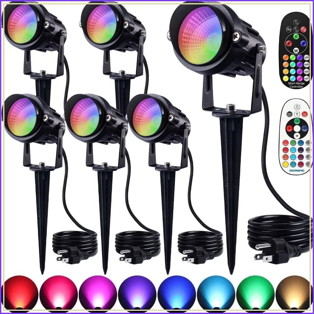 

RGBW Outdoor Spotlights 12W LED Color Changing Landscape Lighting with Remote Control 120V Waterproof for House Garden Yard Tree Decorative, 6 Pack