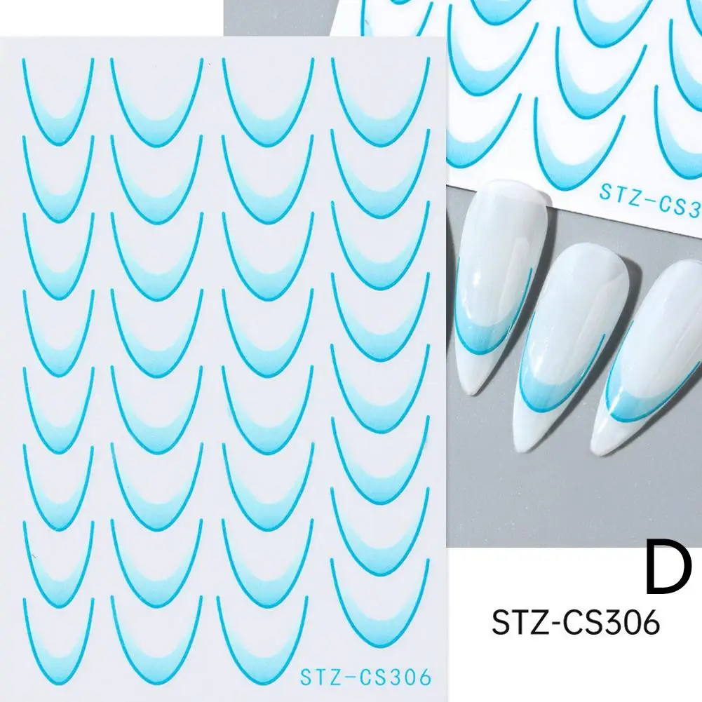 Dopamine Smile Line Nail Stickers 3D Gradient Colored Self-Adhesive French Decal Style Nail Stickers Nail Accessories Z3C8