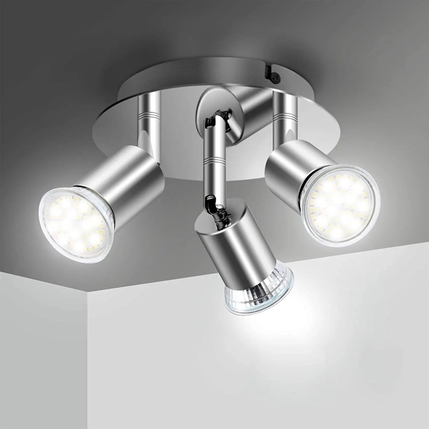 Modern Ceiling Spotlight Fixture 3 Lights LED Track Lighting Surface Mounted Ceiling Downlight GU10 Bulb Lamp Indoor Spot Light