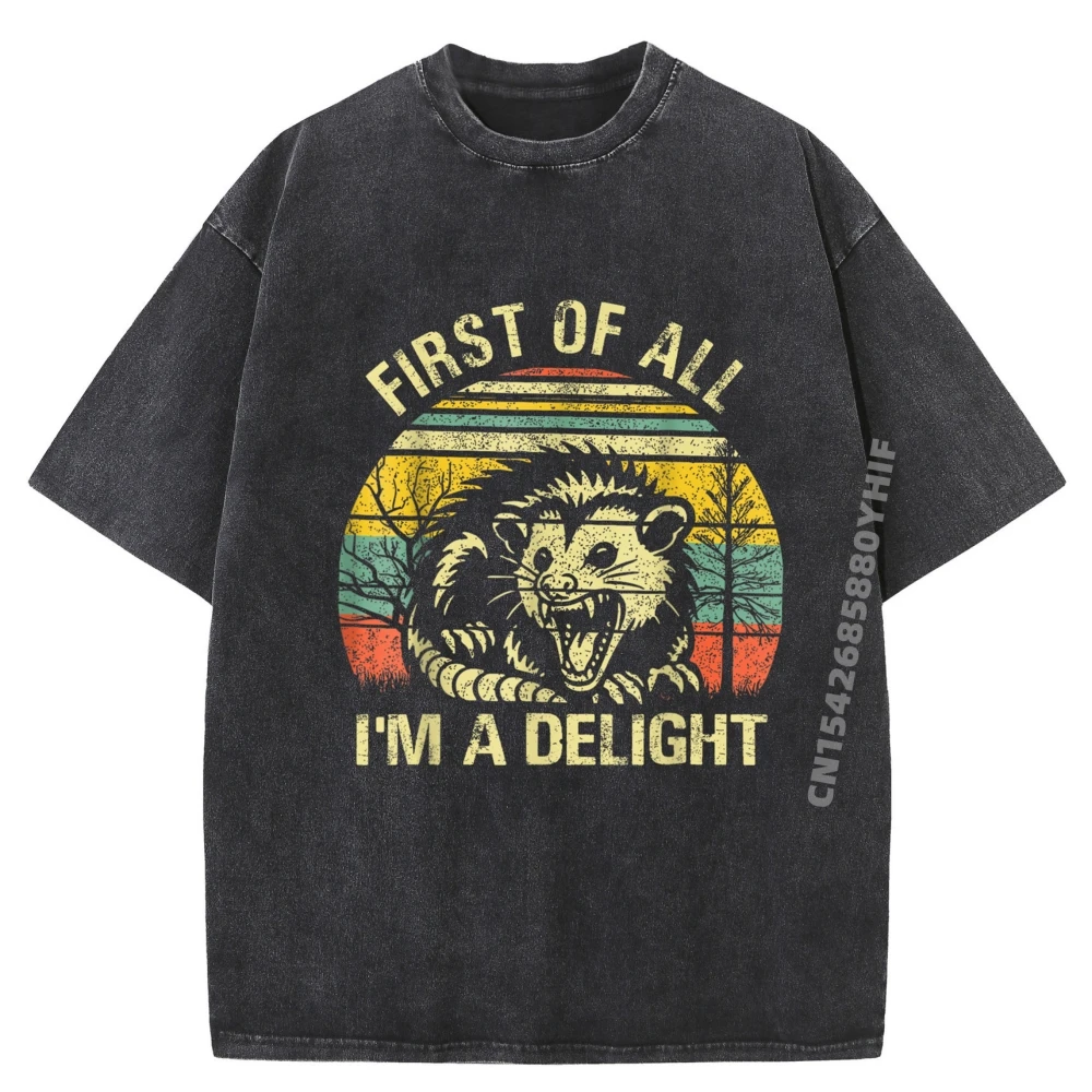

Retro Washed Shirt First Of All I M A Delight Retro Purple Angry Opossum Possum Street Wear T Shirt Women Mens Designer Clothes