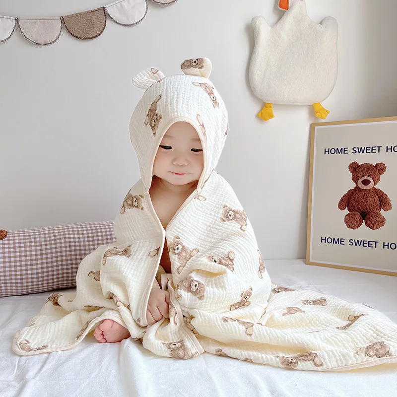 

Baby Cotton Hooded Bath Towels Cloth Towel Kids Cloak Beach Bathrobe Soft Wrap Blanket for Infants Newborn Boys Girls 130X70cm