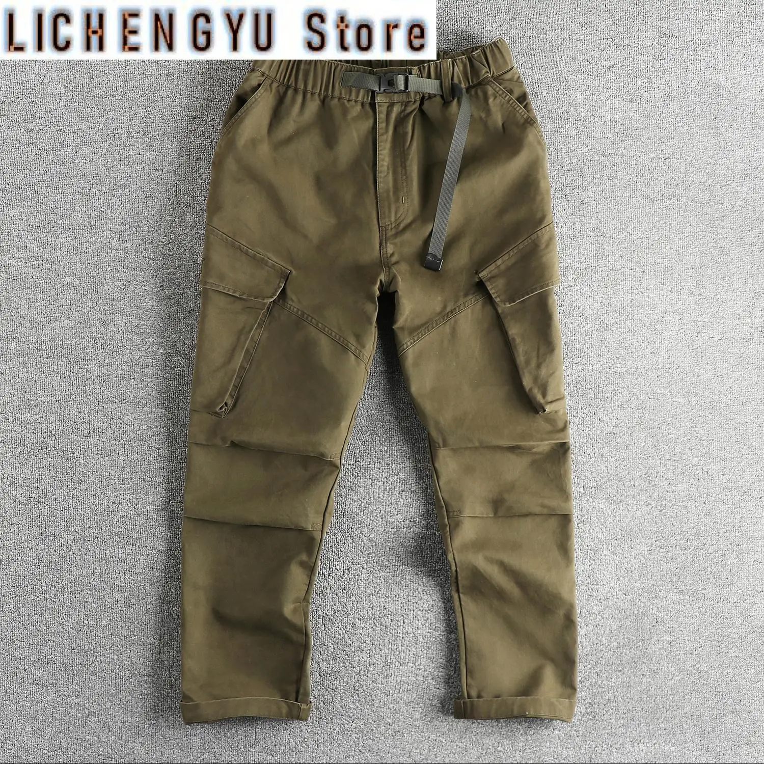 Autumn New American Retro Woven Camouflage Cargo Pants Men's Cotton Washed Elastic Waist Loose Casual Straight Trousers