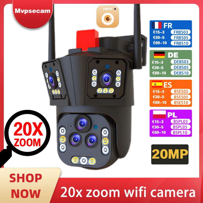 

Ultra 20MP 10K WIFI Surveillance Camera Outdoor Five Lens Camera PTZ 20X Zoom Smart Home AI Human Tracking Wireless CCTV Camera