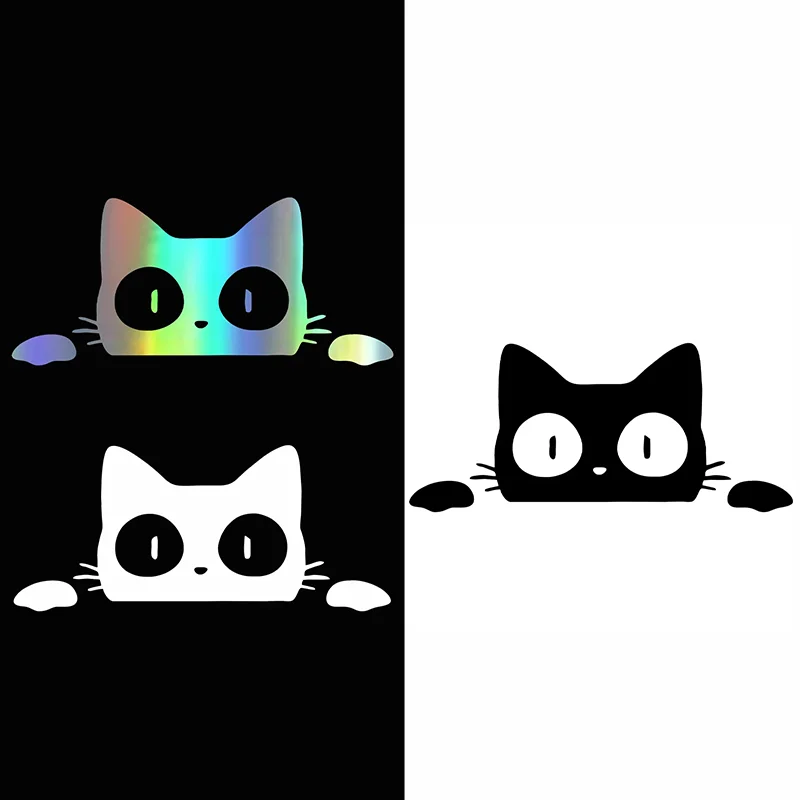 15x6.6cm Cute Cat Motorcycle Reflective Vinyl Sticker Decal Car Bumper Fuel Tank Window Rear Decal Interior Accessories