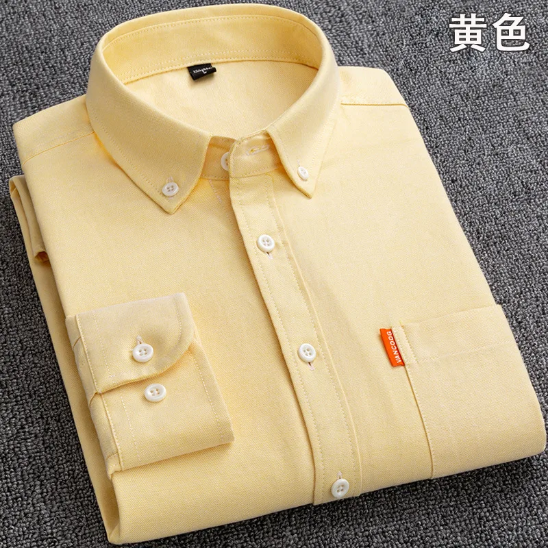 

5XL 100% cotton men's shirt Long Sleeve Oxford Textile Business Casual High quality wear free breathable fashion with pockets