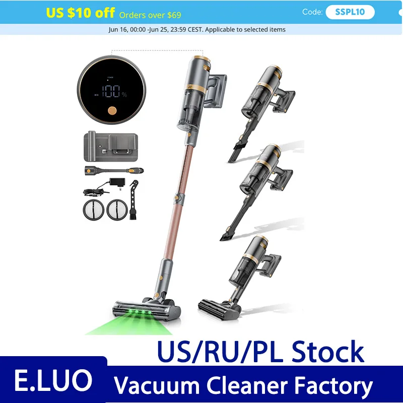 مكنسة كهربائية لاسلكية، مكنسة كهربائية بقوة 350 وات/24 كيلو باسكال مع شاشة تعمل باللمس، مكنسة كهربائية لسجادة شعر الحيوانات الأليفة والأرضيات الصلبة لمدة 60 دقيقة