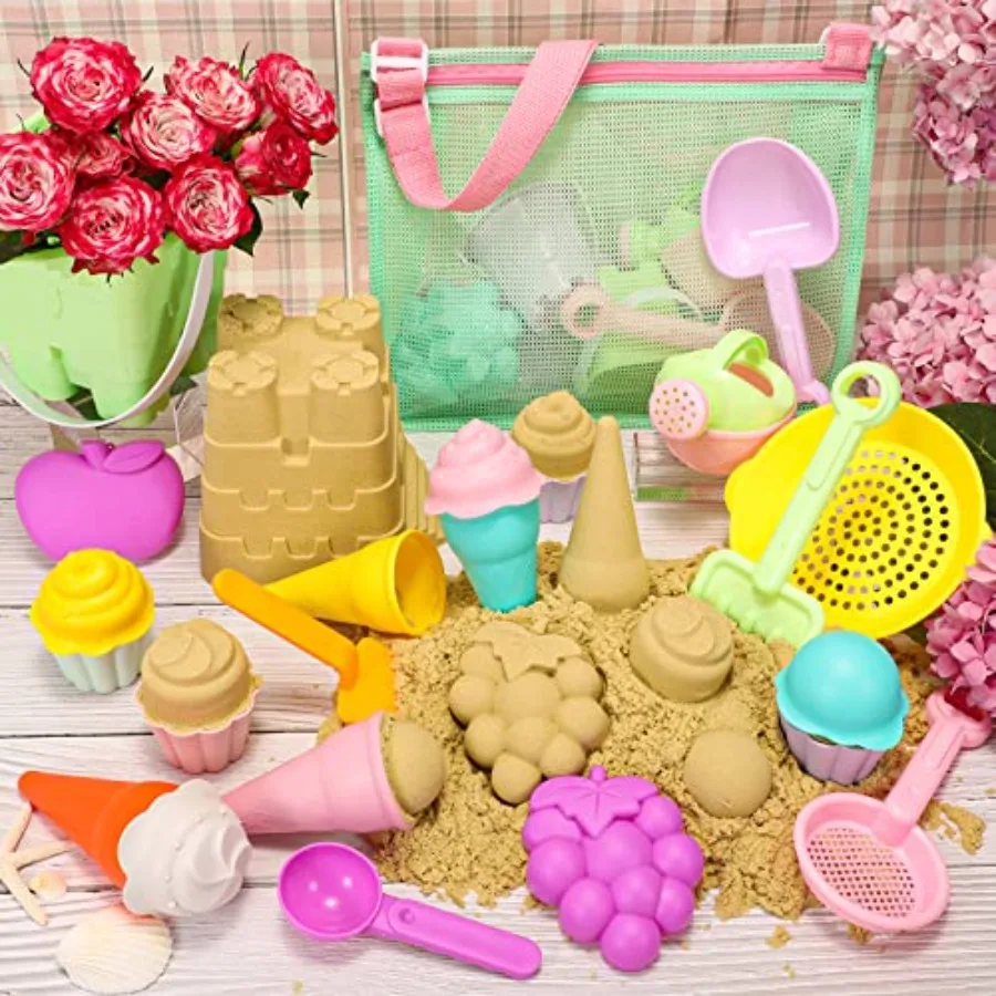 Jouets de plage pour et sac de plage en maille avec fermeture éclair, grand fourre-tout de plage avec 8 poches, rangement de jouets de sable, sac de piscine, accessoires de plage pour