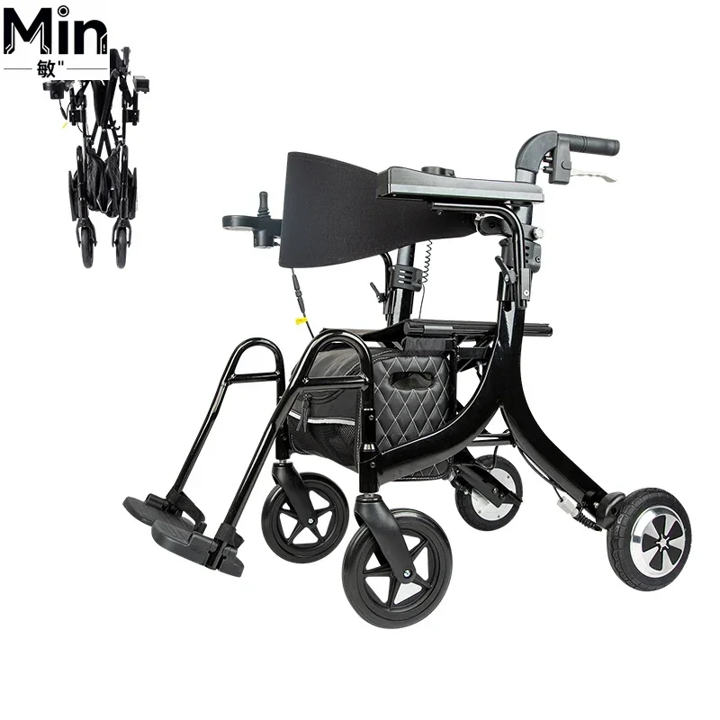 Lightweight Aluminum Frame 5:1 Drive All-Terrain Rollator Walker with Convenient Footrest for Elderly Mobility Assistance