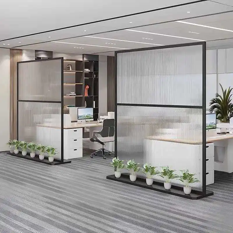 Company front desk logo background image wall entrance entrance entrance blocking office glass screen partition