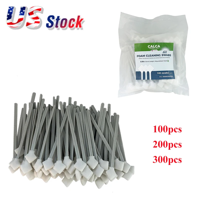 US Stock CALCA 100/200/300 pcs Foam Cleaning Swabs for E/pson/Roland/Mimaki/Mutoh Inkjet/DTF Printers 5.9in Length DTF Accessory