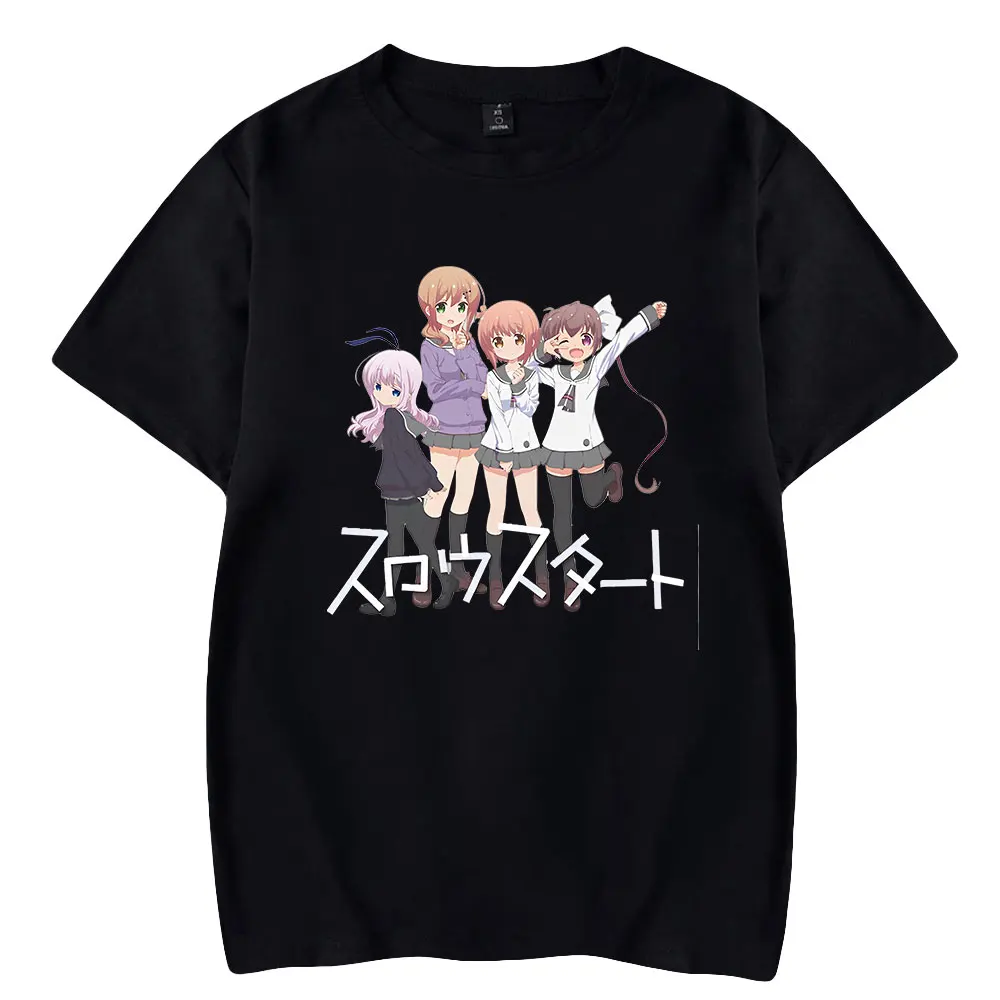 Anime Slow Start T Shirt Men Women Short Sleeve Hip Hop Tees Harajuku Short Tees Cosplay Pullover Unique Tee Shirt Tops